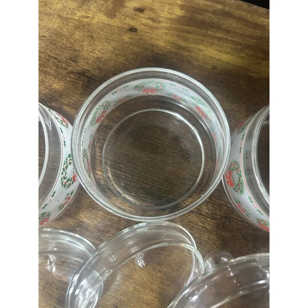 3 Indiana Glass Christmas Gift Jar Candy Nut Clear Glass Lid Wreath Holly Berry